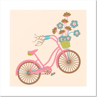 MY BIKE Nostalgic Vintage Retro Bicycle with Flowers in Pastel Pink - UnBlink Studio by Jackie Tahara Posters and Art